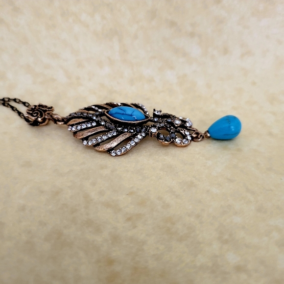 East of India Boho Turquoise Faux Bronze Pendant Crystal Gemstones Necklace - Picture 10 of 12